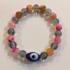 Pink Agate and Mystic Crystal Quartz Protection Eye Bracelet